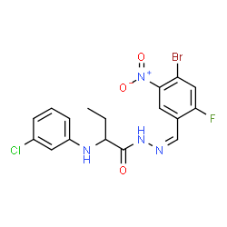 ChemSpider 2D Image | N'-[(Z)-(4-Bromo-2-fluoro-5-nitrophenyl)methylene]-2-[(3-chlorophenyl)amino]butanehydrazide | C17H15BrClFN4O3