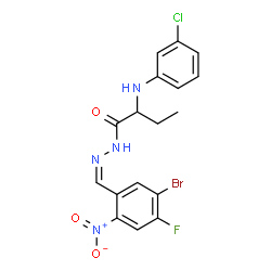 ChemSpider 2D Image | N'-[(Z)-(5-Bromo-4-fluoro-2-nitrophenyl)methylene]-2-[(3-chlorophenyl)amino]butanehydrazide | C17H15BrClFN4O3