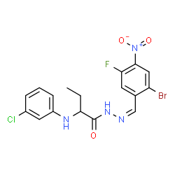 ChemSpider 2D Image | N'-[(Z)-(2-Bromo-5-fluoro-4-nitrophenyl)methylene]-2-[(3-chlorophenyl)amino]butanehydrazide | C17H15BrClFN4O3