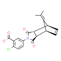 ChemSpider 2D Image | 2-Chloro-5-[(1S,2R,6R,7S)-10-isopropylidene-3,5-dioxo-4-azatricyclo[5.2.1.0~2,6~]dec-8-en-4-yl]benzoate | C19H15ClNO4