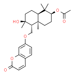 ChemSpider 2D Image | (2S,4aR,5R,6S,8aR)-6-Hydroxy-1,1,4a,6-tetramethyl-5-{[(2-oxo-2H-chromen-7-yl)oxy]methyl}decahydro-2-naphthalenyl acetate | C26H34O6