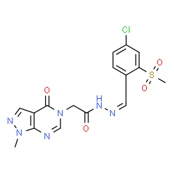 ChemSpider 2D Image | N'-{(Z)-[4-Chloro-2-(methylsulfonyl)phenyl]methylene}-2-(1-methyl-4-oxo-1,4-dihydro-5H-pyrazolo[3,4-d]pyrimidin-5-yl)acetohydrazide | C16H15ClN6O4S