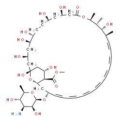 ChemSpider 2D Image | Methyl (1R,3S,5R,6R,9R,11R,15S,16R,17R,18S,19Z,33R,35S,36R,37S)-33-[(3-amino-3,6-dideoxy-beta-D-mannopyranosyl)oxy]-1,3,5,6,9,11,17,37-octahydroxy-15,16,18-trimethyl-13-oxo-14,39-dioxabicyclo[33.3.1]n
onatriaconta-19,21,23,25,27,29,31-heptaene-36-carboxylate | C48H75NO17