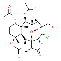 ChemSpider 2D Image | (1'R,2R,2'S,3'S,7'S,8'R,9'R,10'S,12'R,13'S,14'R,15'R,18'R)-14'-Chloro-13'-(hydroxymethyl)-8',18'-dimethyl-17'-oxospiro[oxirane-2,4'-[11,16,19]trioxapentacyclo[11.5.1.0~1,15~.0~3,8~.0~10,12~]nonadecane
]-2',7',9'-triyl triacetate | C26H33ClO12