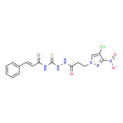 ChemSpider 2D Image | (2E)-N-({2-[3-(4-Chloro-3-nitro-1H-pyrazol-1-yl)propanoyl]hydrazino}carbonothioyl)-3-phenylacrylamide | C16H15ClN6O4S
