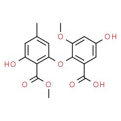 ChemSpider 2D Image | methyl 2-(2-carboxy-4-hydroxy-6-methoxylphenoxy)-6-hydroxy-4-methyl benzoate | C17H16O8