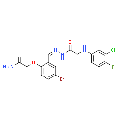 ChemSpider 2D Image | 2-{4-Bromo-2-[(Z)-({[(3-chloro-4-fluorophenyl)amino]acetyl}hydrazono)methyl]phenoxy}acetamide (non-preferred name) | C17H15BrClFN4O3