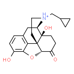 ChemSpider 2D Image | (5alpha,17R)-17-(Cyclopropylmethyl)-3,14-dihydroxy-6-oxo-4,5-epoxymorphinan-17-ium | C20H24NO4