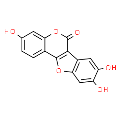 ChemSpider 2D Image | 3,8,9-Trihydroxy-6H-[1]benzofuro[3,2-c]chromen-6-one | C15H8O6