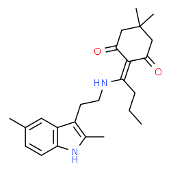 ChemSpider 2D Image | 2-(1-{[2-(2,5-Dimethyl-1H-indol-3-yl)ethyl]amino}butylidene)-5,5-dimethyl-1,3-cyclohexanedione | C24H32N2O2