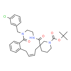 ChemSpider 2D Image | 2-Methyl-2-propanyl (9Z)-2-(3-chlorobenzyl)-1,6-dioxo-1,2,3,4,5,6,8,11-octahydro-1'H-spiro[2,5-benzodiazacyclotridecine-7,3'-piperidine]-1'-carboxylate | C31H38ClN3O4