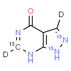 ChemSpider 2D Image | (6-~13~C,3,6-~2~H_2_,1,2-~15~N_2_)-1,7-Dihydro-4H-pyrazolo[3,4-d]pyrimidin-4-one | C413CH2D2N215N2O