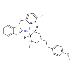 ChemSpider 2D Image | 1-(4-Fluorobenzyl)-N-{1-[2-(4-methoxyphenyl)ethyl](3,3,4,5,5-~2~H_5_)-4-piperidinyl}-1H-benzimidazol-2-amine | C28H26D5FN4O