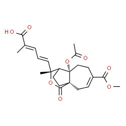 ChemSpider 2D Image | (2E,4E)-5-[(1R,7S,9R)-7-Acetoxy-4-(methoxycarbonyl)-9-methyl-11-oxo-10-oxatricyclo[6.3.2.0~1,7~]tridec-3-en-9-yl]-2-methyl-2,4-pentadienoic acid | C23H28O8