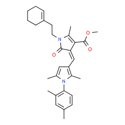 ChemSpider 2D Image | Methyl (4Z)-1-[2-(1-cyclohexen-1-yl)ethyl]-4-{[1-(2,4-dimethylphenyl)-2,5-dimethyl-1H-pyrrol-3-yl]methylene}-2-methyl-5-oxo-4,5-dihydro-1H-pyrrole-3-carboxylate | C30H36N2O3