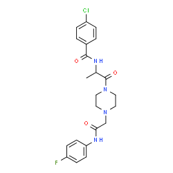 ChemSpider 2D Image | 4-Chloro-N-[1-(4-{2-[(4-fluorophenyl)amino]-2-oxoethyl}-1-piperazinyl)-1-oxo-2-propanyl]benzamide | C22H24ClFN4O3