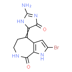 ChemSpider 2D Image | 4-(2-Amino-5-oxo-3,5-dihydro-4H-imidazol-4-ylidene)-2-bromo-4,5,6,7-tetrahydropyrrolo[2,3-c]azepin-8(1H)-one | C11H10BrN5O2