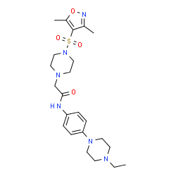ChemSpider 2D Image | 2-{4-[(3,5-Dimethyl-1,2-oxazol-4-yl)sulfonyl]-1-piperazinyl}-N-[4-(4-ethyl-1-piperazinyl)phenyl]acetamide | C23H34N6O4S