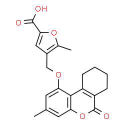 ChemSpider 2D Image | 5-Methyl-4-{[(3-methyl-6-oxo-7,8,9,10-tetrahydro-6H-benzo[c]chromen-1-yl)oxy]methyl}-2-furoic acid | C21H20O6