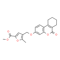 ChemSpider 2D Image | Methyl 5-methyl-4-{[(6-oxo-7,8,9,10-tetrahydro-6H-benzo[c]chromen-3-yl)oxy]methyl}-2-furoate | C21H20O6