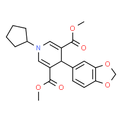 ChemSpider 2D Image | Dimethyl 4-(1,3-benzodioxol-5-yl)-1-cyclopentyl-1,4-dihydro-3,5-pyridinedicarboxylate | C21H23NO6