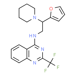 ChemSpider 2D Image | N-[2-(2-Furyl)-2-(1-piperidinyl)ethyl]-2-(trifluoromethyl)-4-quinazolinamine | C20H21F3N4O