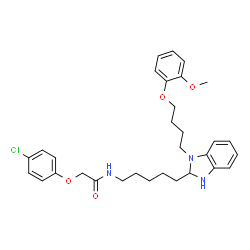 ChemSpider 2D Image | 2-(4-Chlorophenoxy)-N-(5-{1-[4-(2-methoxyphenoxy)butyl]-2,3-dihydro-1H-benzimidazol-2-yl}pentyl)acetamide | C31H38ClN3O4