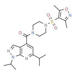 ChemSpider 2D Image | (1,6-Diisopropyl-1H-pyrazolo[3,4-b]pyridin-4-yl){4-[(3,5-dimethyl-1,2-oxazol-4-yl)sulfonyl]-1-piperazinyl}methanone | C22H30N6O4S
