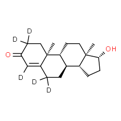 ChemSpider 2D Image | (8alpha,9beta,10alpha,13alpha,14beta,17alpha)-17-Hydroxy(2,2,4,6,6-~2~H_5_)androst-4-en-3-one | C19H23D5O2