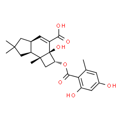 ChemSpider 2D Image | (2R,2aS,4aS,7aS,7bR)-2-[(2,4-Dihydroxy-6-methylbenzoyl)oxy]-2,2a,4a,5,6,7,7a,7b-octahydro-2a-hydroxy-6,6,7b-trimethyl-1H-cyclobut[e]indene-3-carboxylic acid | C23H28O7