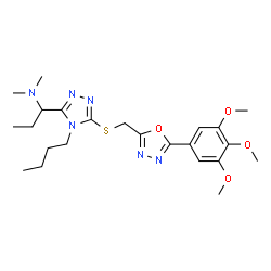 ChemSpider 2D Image | 1-[4-Butyl-5-({[5-(3,4,5-trimethoxyphenyl)-1,3,4-oxadiazol-2-yl]methyl}sulfanyl)-4H-1,2,4-triazol-3-yl]-N,N-dimethyl-1-propanamine | C23H34N6O4S