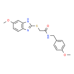 ChemSpider 2D Image | 2-[(6-Methoxy-1H-benzimidazol-2-yl)sulfanyl]-N-(4-methoxybenzyl)acetamide | C18H19N3O3S