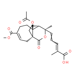 ChemSpider 2D Image | (2E,4E)-5-[(1R,7S,8R,9R)-7-Acetoxy-4-(methoxycarbonyl)-9-methyl-11-oxo-10-oxatricyclo[6.3.2.0~1,7~]tridec-3-en-9-yl]-2-methyl-2,4-pentadienoic acid | C23H28O8