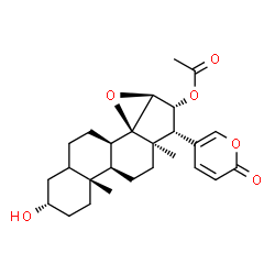 ChemSpider 2D Image | (3beta,9beta,10alpha,14alpha,15alpha,16beta)-16-Acetoxy-3-hydroxy-14,15-epoxybufa-20,22-dienolide | C26H34O6