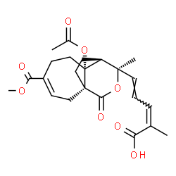 ChemSpider 2D Image | (2Z,4E)-5-[(1R,7R,8S,9R)-7-Acetoxy-4-(methoxycarbonyl)-9-methyl-11-oxo-10-oxatricyclo[6.3.2.0~1,7~]tridec-3-en-9-yl]-2-methyl-2,4-pentadienoic acid | C23H28O8
