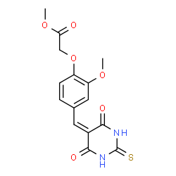 ChemSpider 2D Image | Methyl {4-[(4,6-dioxo-2-thioxotetrahydro-5(2H)-pyrimidinylidene)methyl]-2-methoxyphenoxy}acetate | C15H14N2O6S