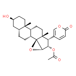 ChemSpider 2D Image | (3beta,5beta,9beta,15alpha,16alpha,17alpha)-16-Acetoxy-3-hydroxy-14,15-epoxybufa-20,22-dienolide | C26H34O6