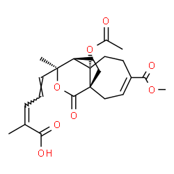 ChemSpider 2D Image | (2Z,4E)-5-[(1S,7S,8R,9S)-7-Acetoxy-4-(methoxycarbonyl)-9-methyl-11-oxo-10-oxatricyclo[6.3.2.0~1,7~]tridec-3-en-9-yl]-2-methyl-2,4-pentadienoic acid | C23H28O8