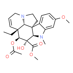 ChemSpider 2D Image | Methyl (2beta,3beta,4alpha,5alpha,12beta,19alpha)-4-acetoxy-3-hydroxy-16-methoxy-1-methyl-6,7-didehydroaspidospermidine-3-carboxylate | C25H32N2O6