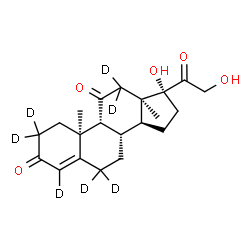 ChemSpider 2D Image | (9beta,10alpha,13alpha)-17,21-Dihydroxy(2,2,4,6,6,12,12-~2~H_7_)pregn-4-ene-3,11,20-trione | C21H21D7O5