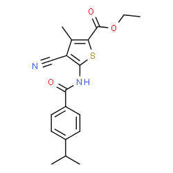 ChemSpider 2D Image | Ethyl 4-cyano-5-[(4-isopropylbenzoyl)amino]-3-methyl-2-thiophenecarboxylate | C19H20N2O3S