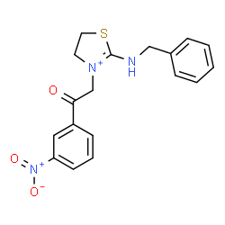 ChemSpider 2D Image | 2-(Benzylamino)-3-[2-(3-nitrophenyl)-2-oxoethyl]-4,5-dihydro-1,3-thiazol-3-ium | C18H18N3O3S