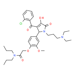 ChemSpider 2D Image | 2-(4-{3-(2-Chlorobenzoyl)-1-[3-(diethylamino)propyl]-4-hydroxy-5-oxo-2,5-dihydro-1H-pyrrol-2-yl}-2-methoxyphenoxy)-N,N-dipropylacetamide | C33H44ClN3O6