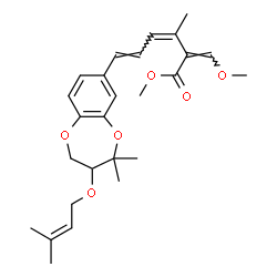 ChemSpider 2D Image | Methyl (2Z,3Z,5E)-6-{4,4-dimethyl-3-[(3-methyl-2-buten-1-yl)oxy]-3,4-dihydro-2H-1,5-benzodioxepin-7-yl}-2-(methoxymethylene)-3-methyl-3,5-hexadienoate | C26H34O6