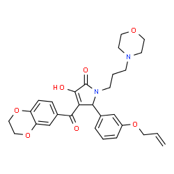 ChemSpider 2D Image | 5-[3-(Allyloxy)phenyl]-4-(2,3-dihydro-1,4-benzodioxin-6-ylcarbonyl)-3-hydroxy-1-[3-(4-morpholinyl)propyl]-1,5-dihydro-2H-pyrrol-2-one | C29H32N2O7