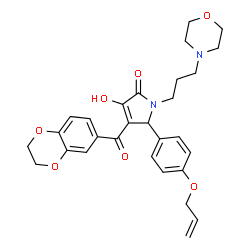 ChemSpider 2D Image | 5-[4-(Allyloxy)phenyl]-4-(2,3-dihydro-1,4-benzodioxin-6-ylcarbonyl)-3-hydroxy-1-[3-(4-morpholinyl)propyl]-1,5-dihydro-2H-pyrrol-2-one | C29H32N2O7