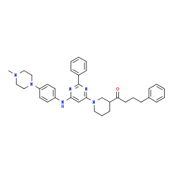 ChemSpider 2D Image | 1-[1-(6-{[4-(4-Methyl-1-piperazinyl)phenyl]amino}-2-phenyl-4-pyrimidinyl)-3-piperidinyl]-4-phenyl-1-butanone | C36H42N6O