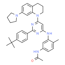ChemSpider 2D Image | N-[4-Methyl-3-({2-[4-(2-methyl-2-propanyl)phenyl]-6-[7-(1-pyrrolidinyl)-3,4-dihydro-1(2H)-quinolinyl]-4-pyrimidinyl}amino)phenyl]acetamide | C36H42N6O