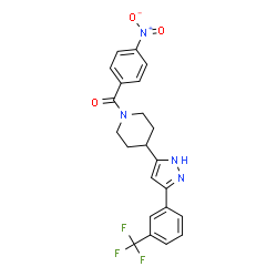 ChemSpider 2D Image | (4-Nitrophenyl)(4-{3-[3-(trifluoromethyl)phenyl]-1H-pyrazol-5-yl}-1-piperidinyl)methanone | C22H19F3N4O3