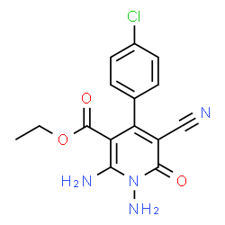ChemSpider 2D Image | Ethyl 1,2-diamino-4-(4-chlorophenyl)-5-cyano-6-oxo-1,6-dihydro-3-pyridinecarboxylate | C15H13ClN4O3